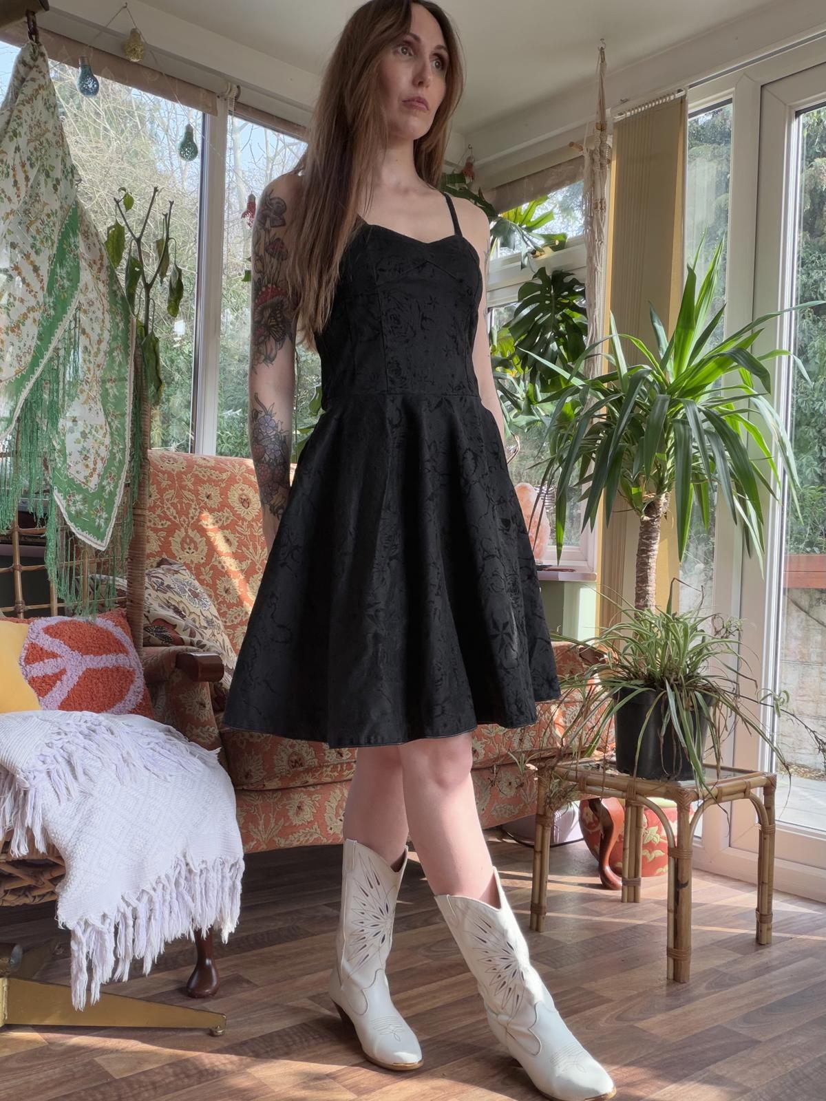 Rose and Star Dress Black Textured Fit and Flare Dress With Spaghetti Straps 10