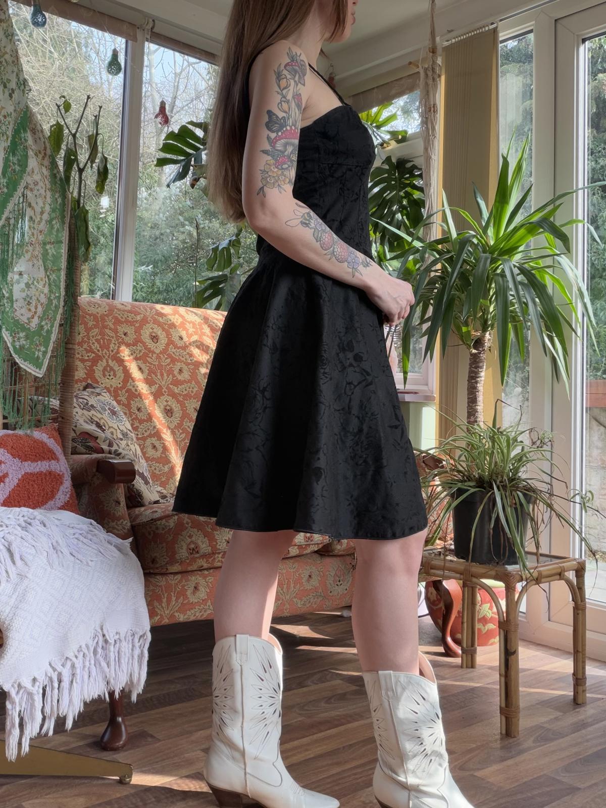 Rose and Star Dress Black Textured Fit and Flare Dress With Spaghetti Straps 10