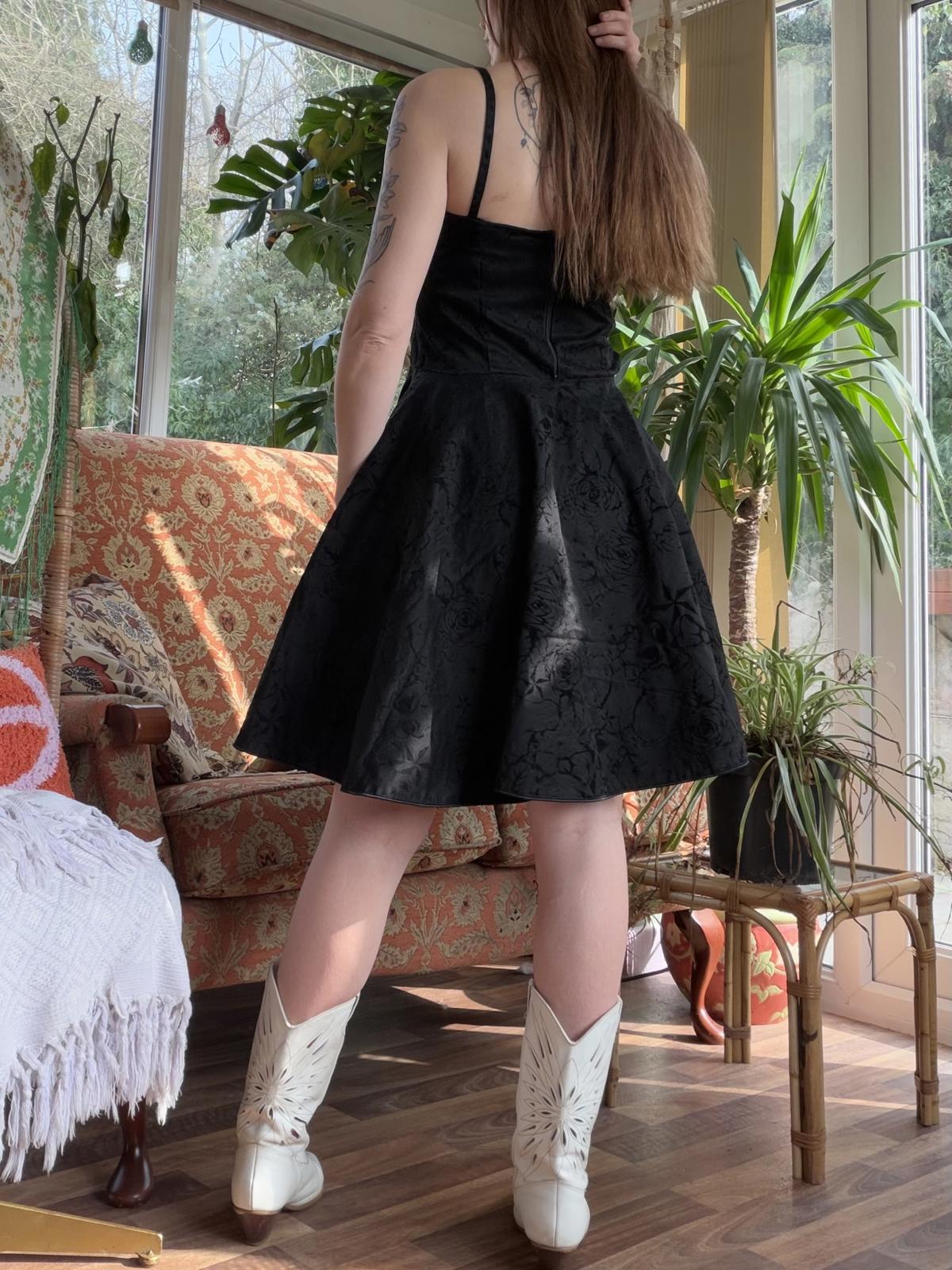 Rose and Star Dress Black Textured Fit and Flare Dress With Spaghetti Straps 10