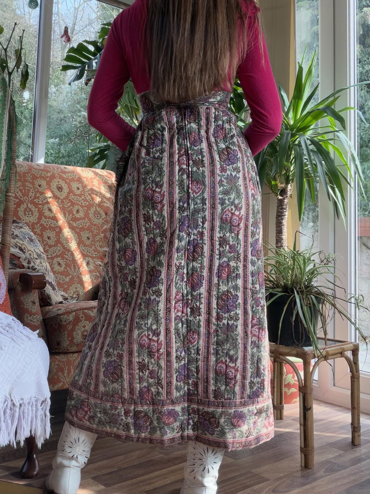 Vintage 1960s Maxi Dress Thick Cotton Tapestry and Velvet Long Sleeve Dress S 6