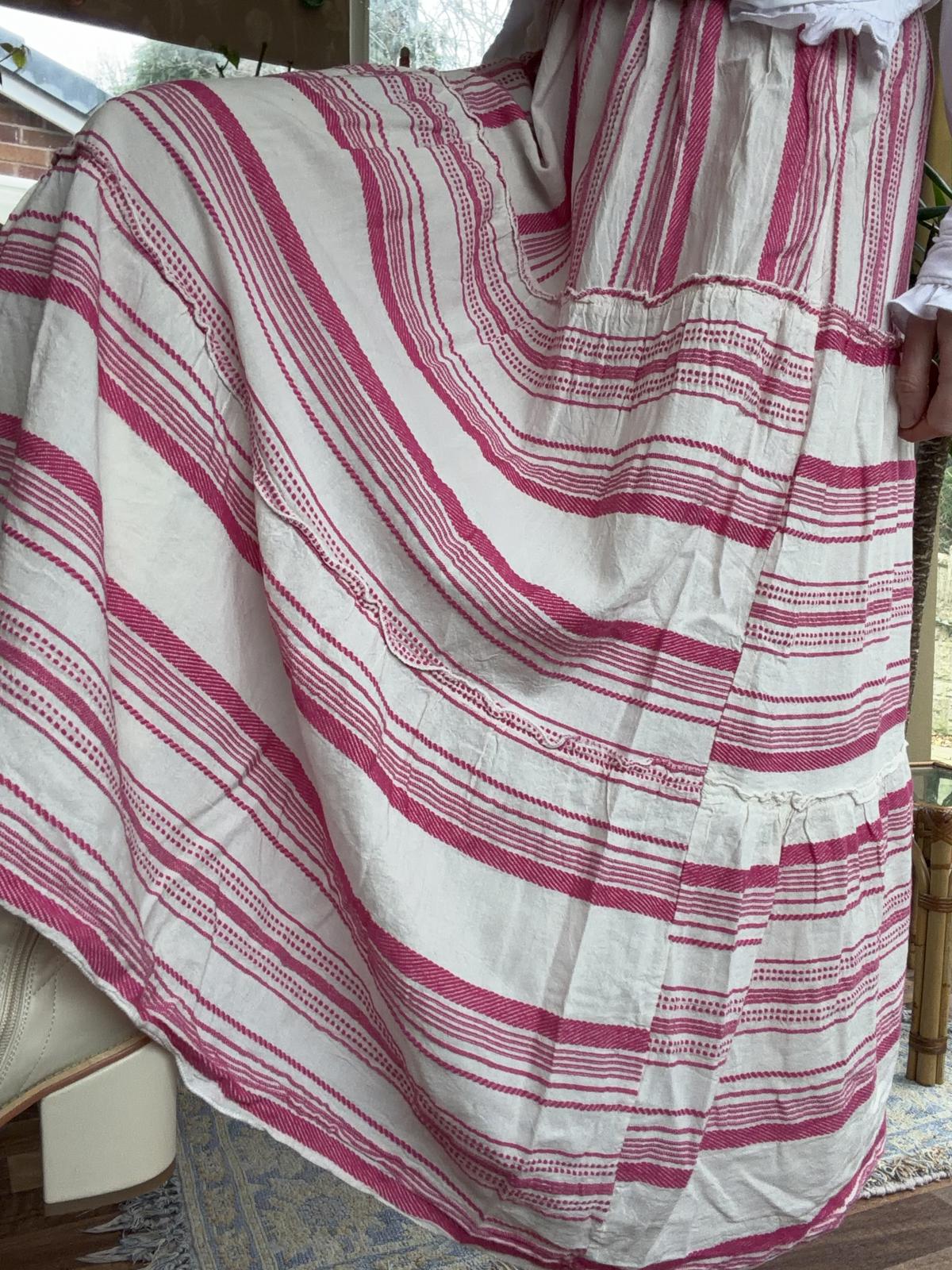 Hippie Boho Festival Skirt Layered Pink Striped Floaty Summer Midi Skirt Size 8