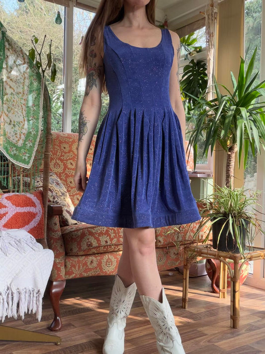 Vintage 1980s Dance Dress Purple Sparkly A Line Party Dress Size 12 to 14