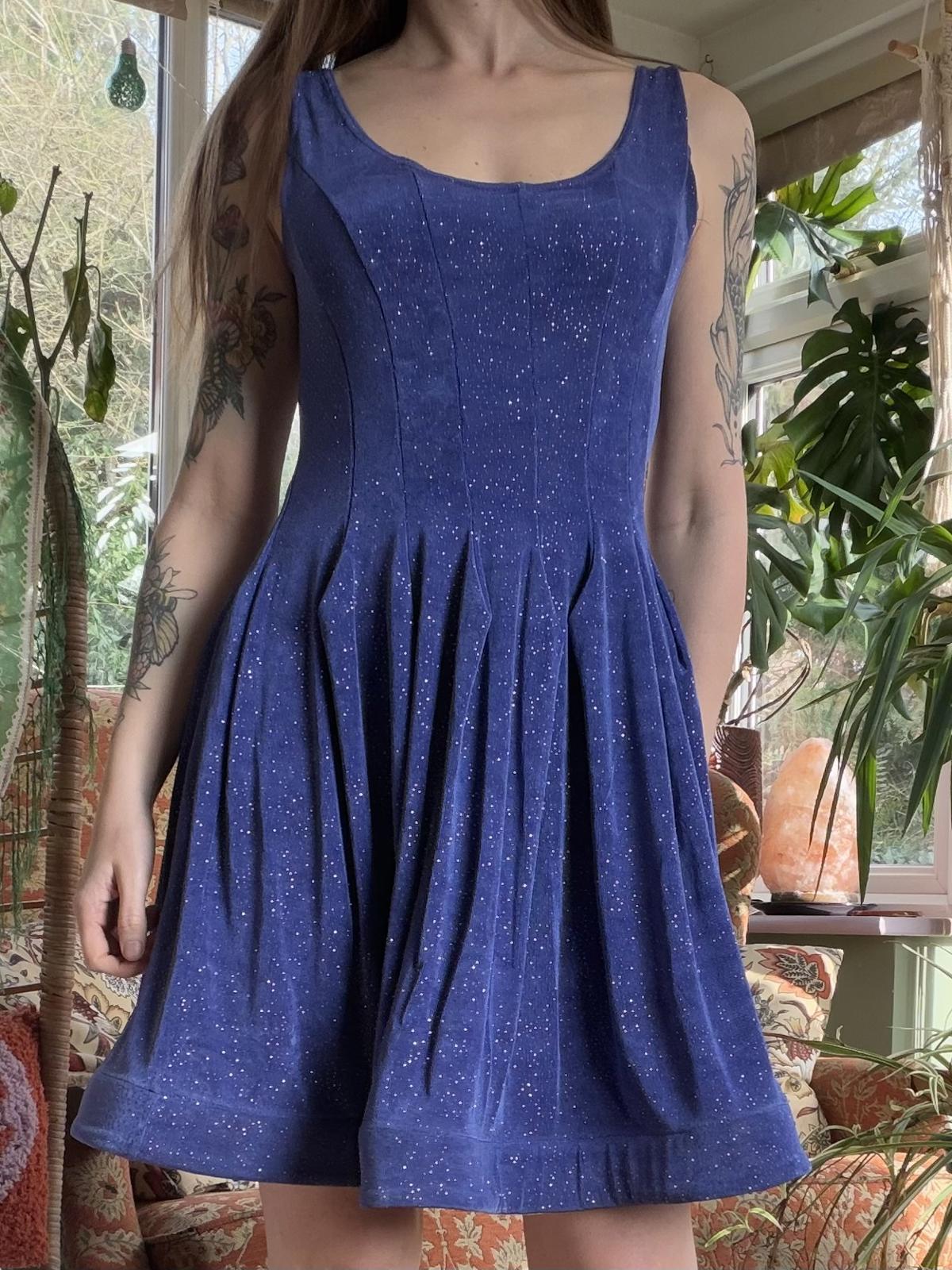 Vintage 1980s Dance Dress Purple Sparkly A Line Party Dress Size 12 to 14