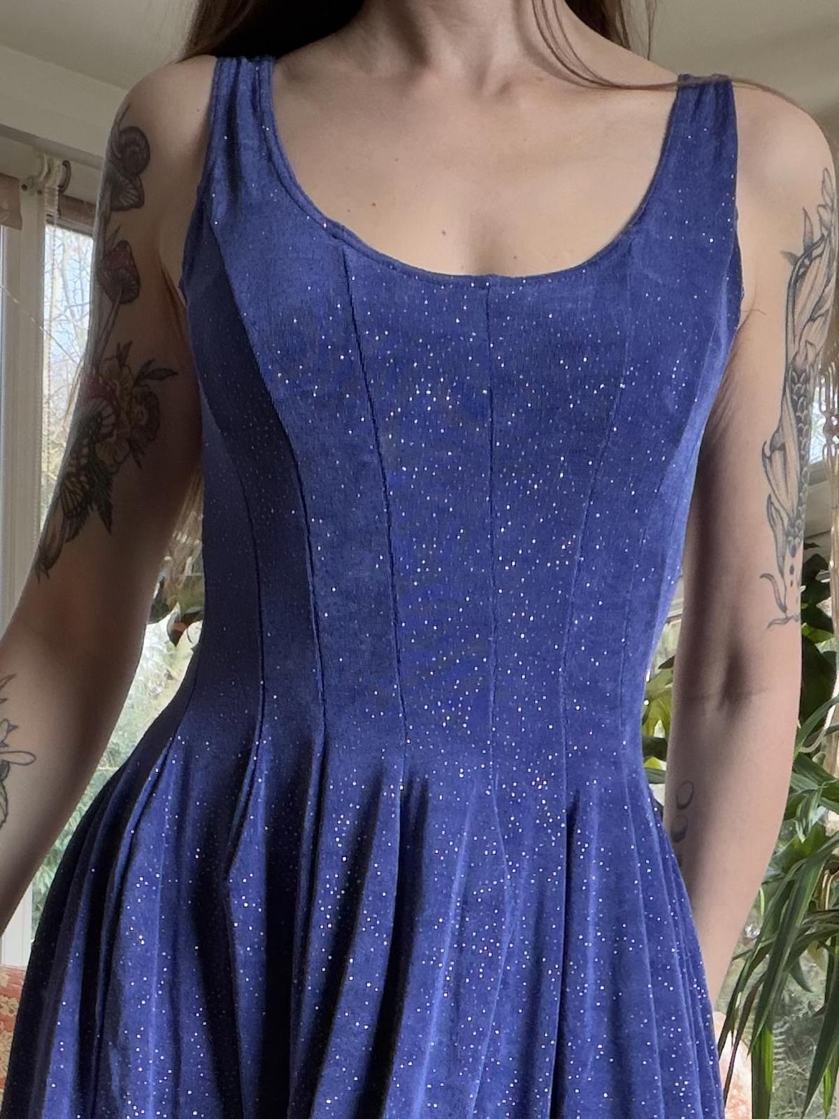Vintage 1980s Dance Dress Purple Sparkly A Line Party Dress Size 12 to 14