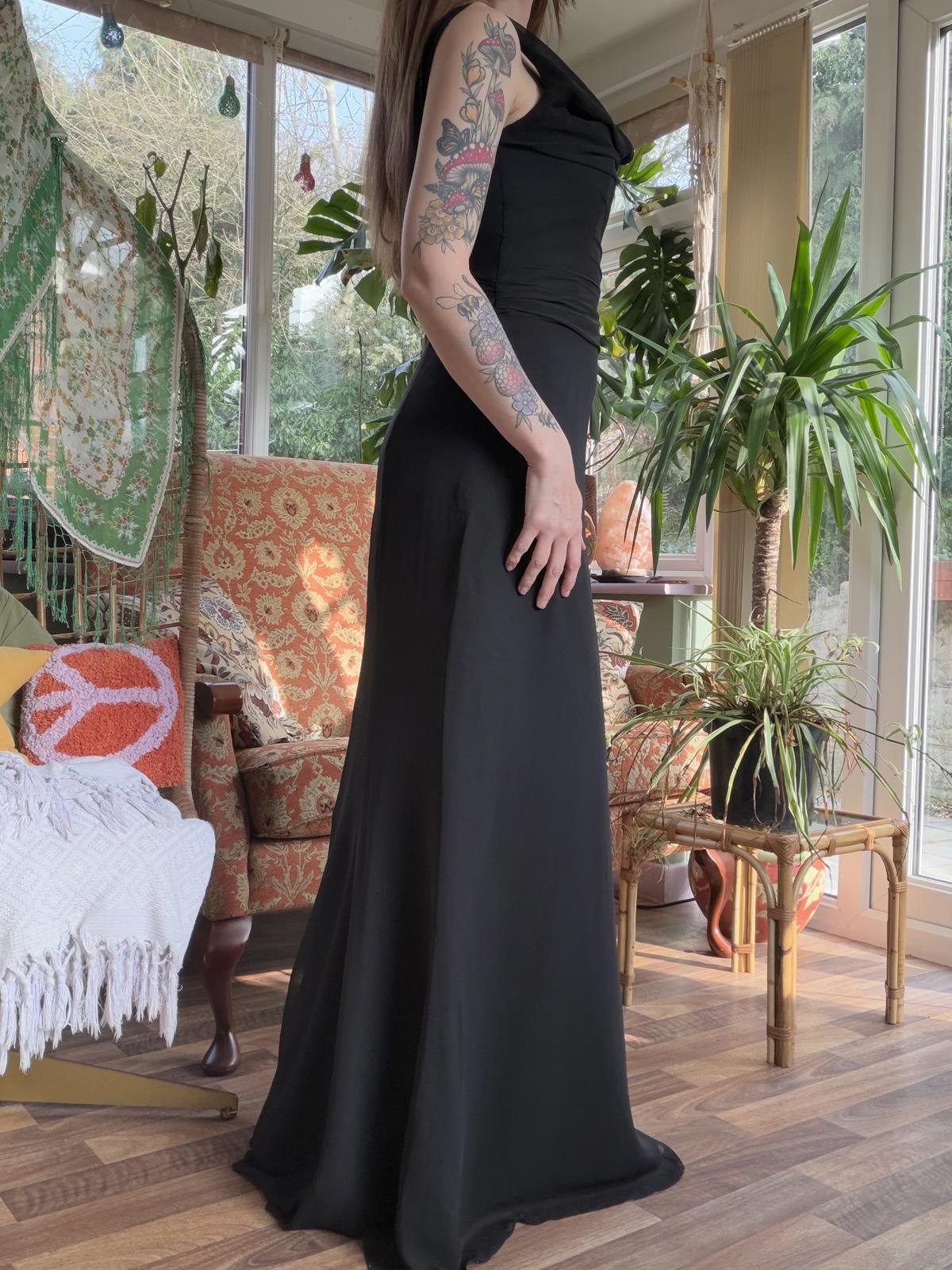 Vintage 1990s Cocktail Dress Black Size 10 One Shoulder Evening Gown