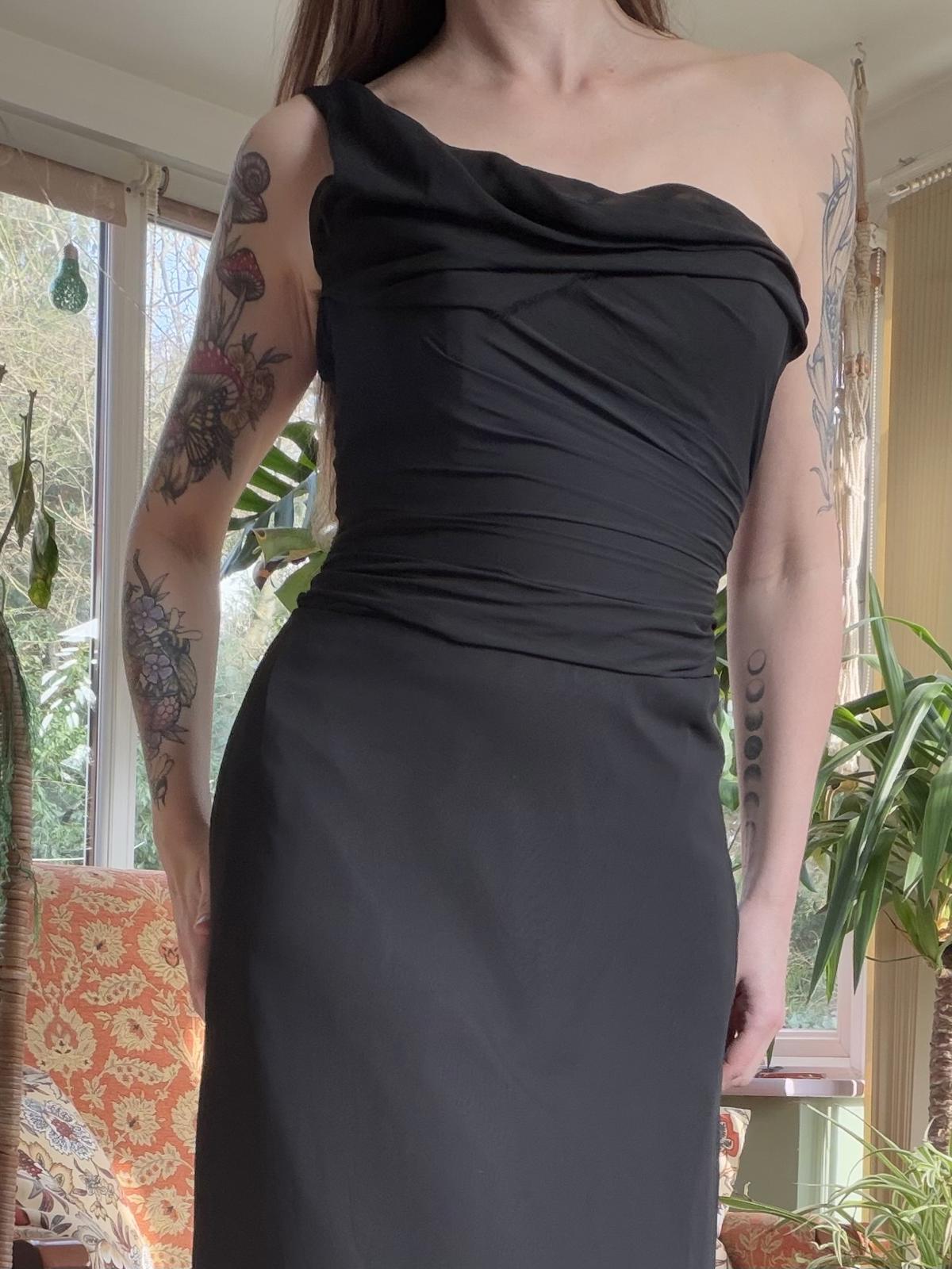 Vintage 1990s Cocktail Dress Black Size 10 One Shoulder Evening Gown