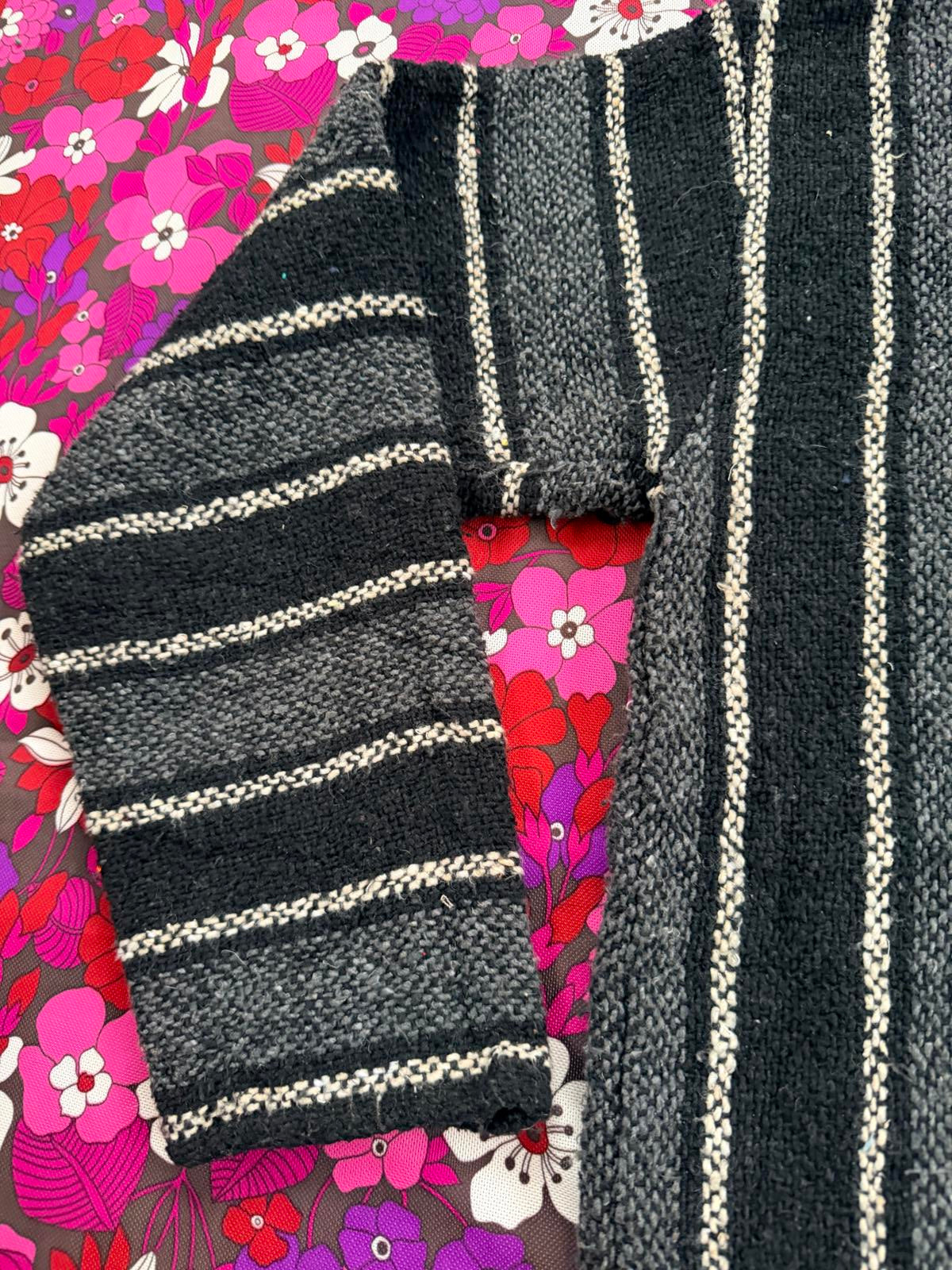 Mexican Baja Hoodie Pullover Hippie Boho Festival Jumper Size L Black Grey