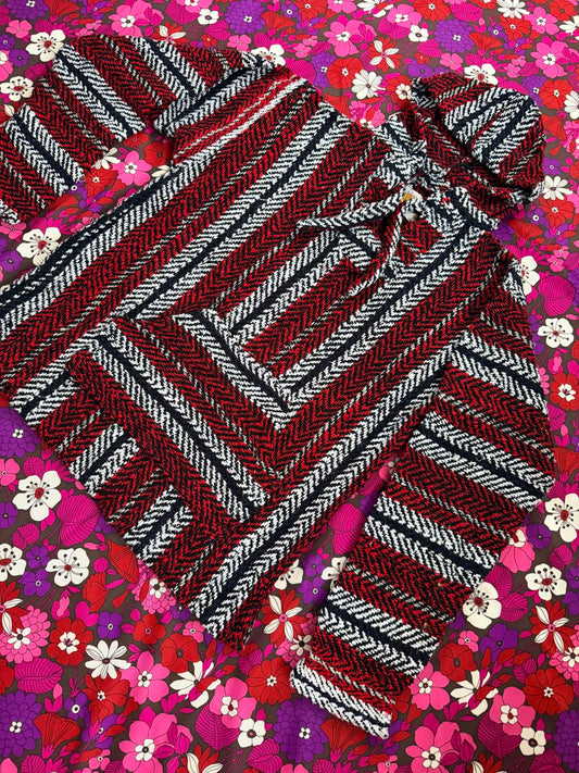 Mexican Baja Hoodie Pullover Hippie Boho Festival Jumper Size M Red Black