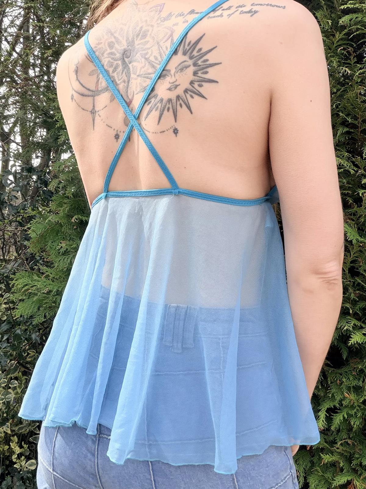 Vintage Y2K Babydoll Cami Top Sheer Lace Embroidered Vest Top Size 8