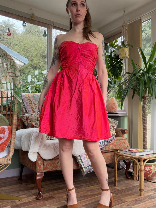 Vintage 1990s Party Dress 100% Silk Strapless Pink Mini Dress size 10