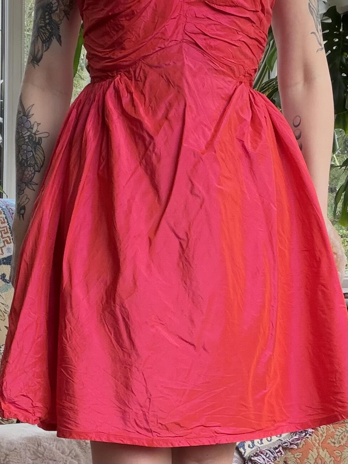 Vintage 1990s Party Dress 100% Silk Strapless Pink Mini Dress size 10