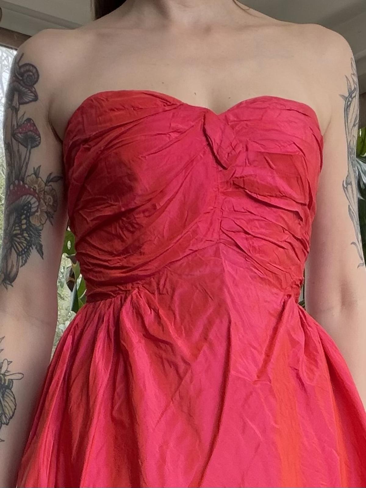Vintage 1990s Party Dress 100% Silk Strapless Pink Mini Dress size 10