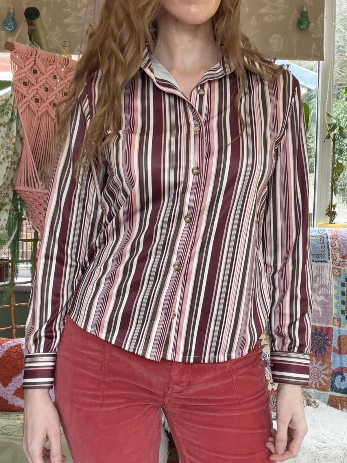 vintage striped shirt Size 10 12 Striped retro blouse by Areacode Pink Purple