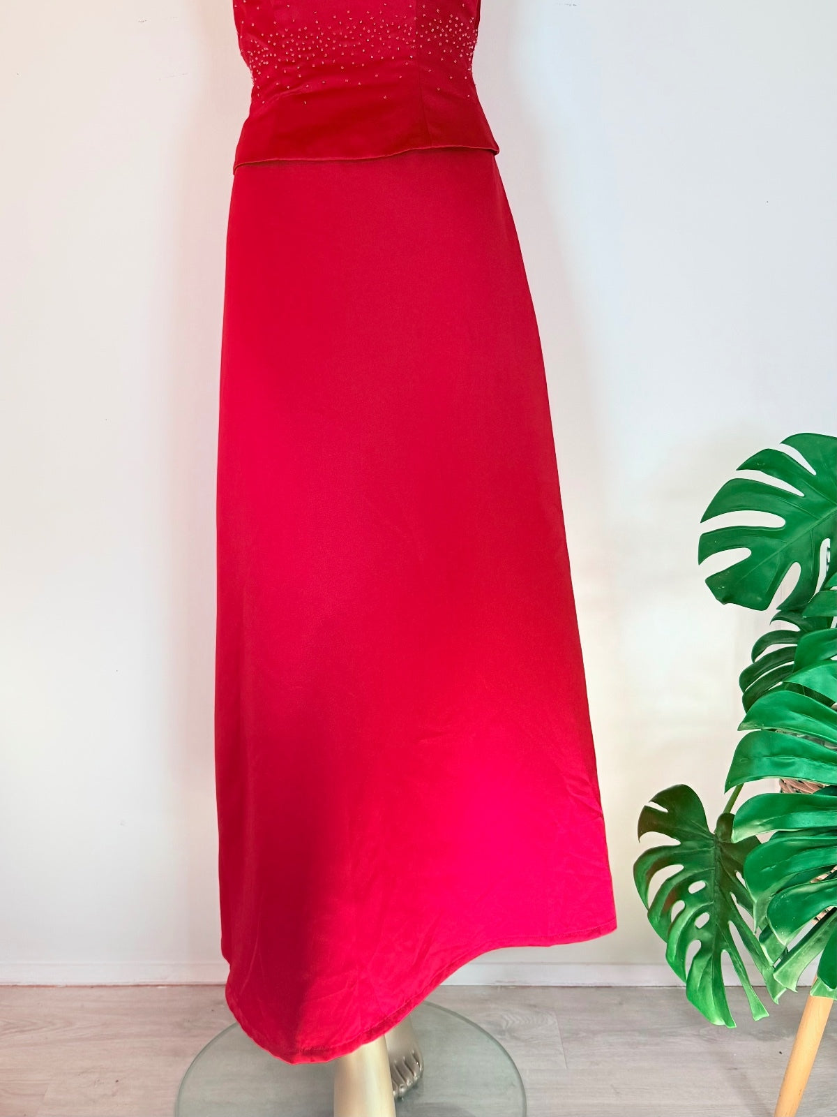 Strapless Red Evening Dress with Beaded Bodice size 6 Whimsigoth Prom ball gown