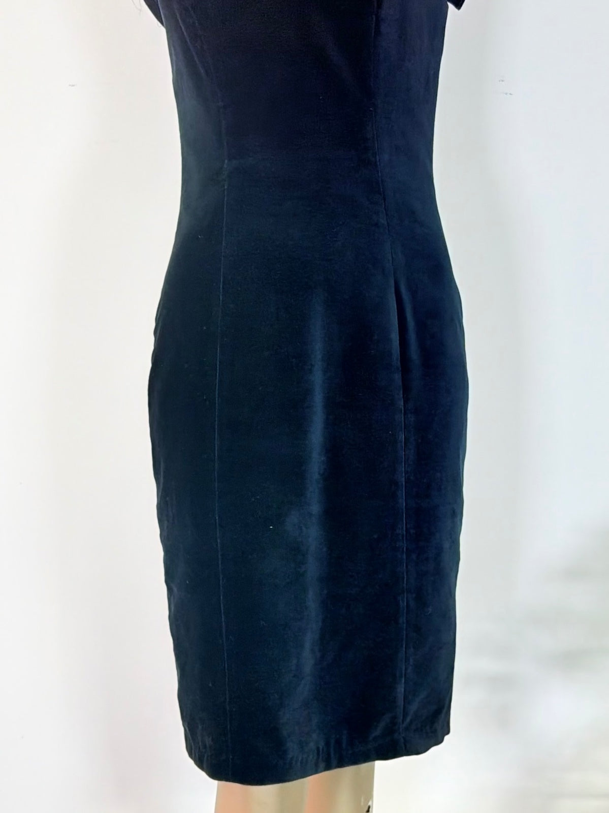 Vintage 1990s Cocktail Dress Black Velvet By Debut with Purple Bow Size 8
