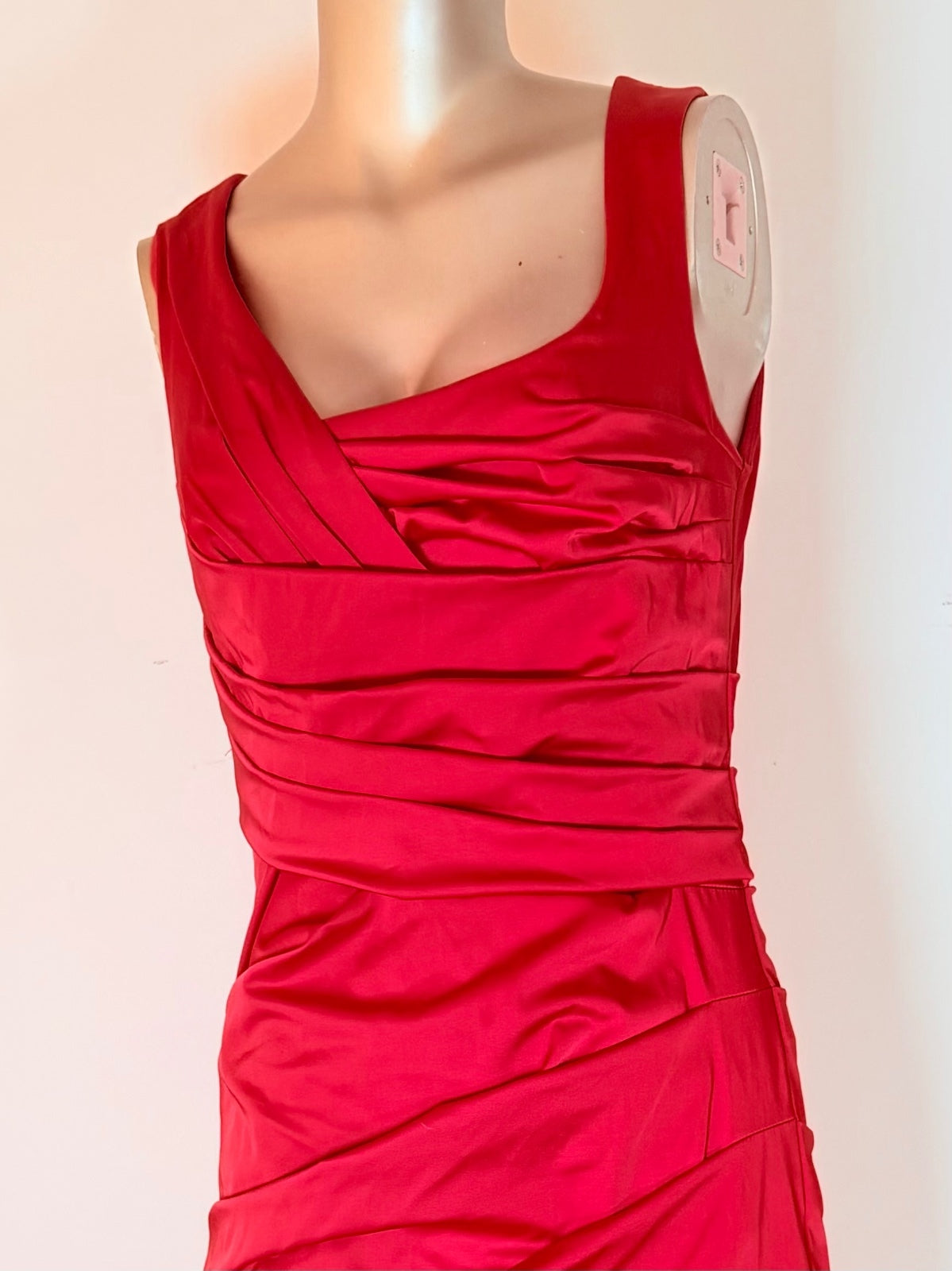 Vintage 1990s Bodycon Dress By Vera Mont Red size 10 Ruched Waist Fitted Pencil