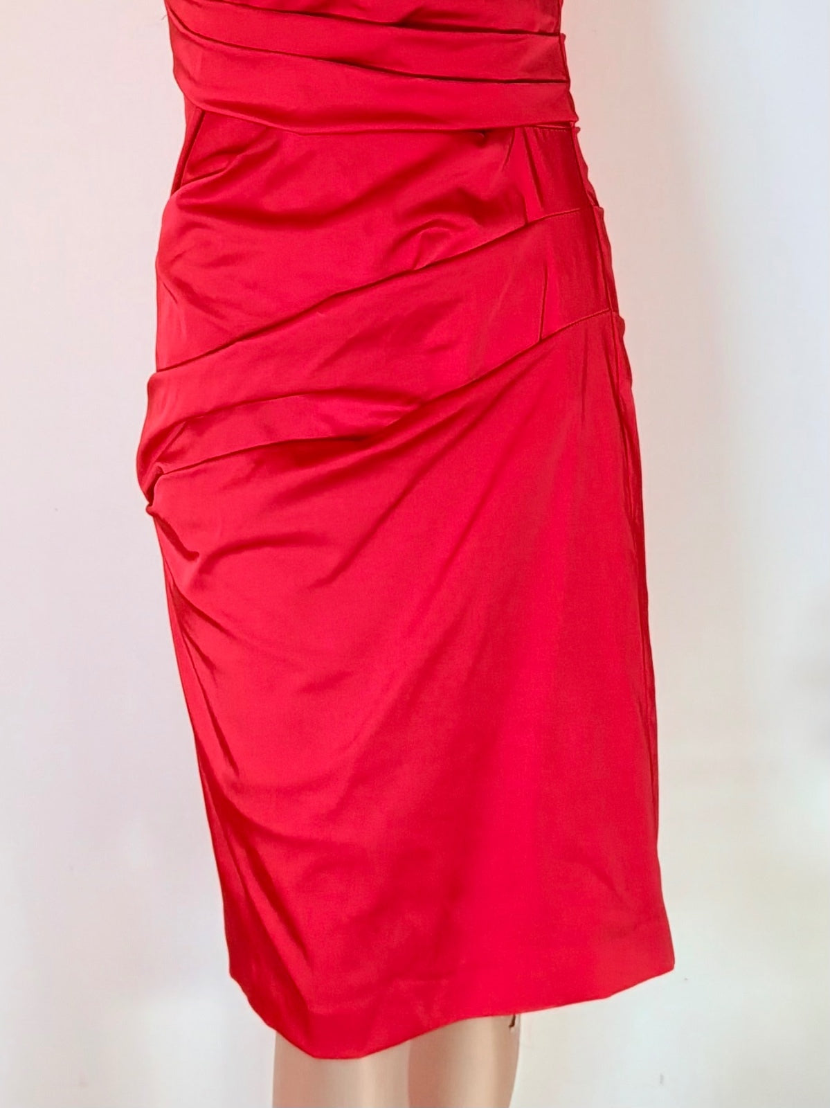 Vintage 1990s Bodycon Dress By Vera Mont Red size 10 Ruched Waist Fitted Pencil