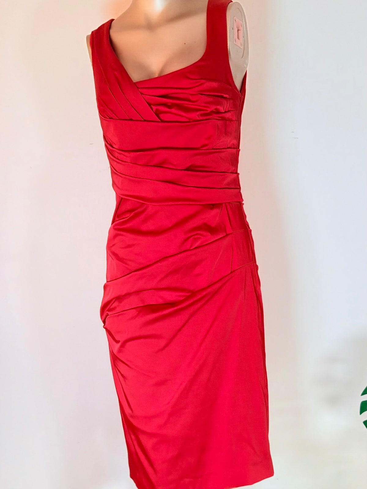 Vintage 1990s Bodycon Dress By Vera Mont Red size 10 Ruched Waist Fitted Pencil
