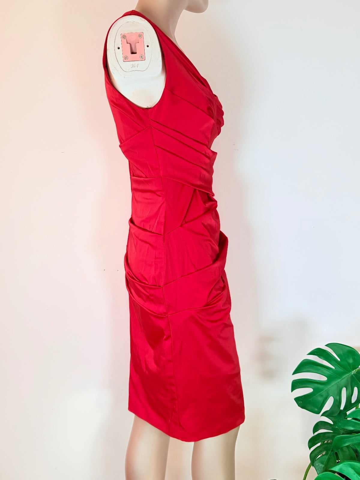 Vintage 1990s Bodycon Dress By Vera Mont Red size 10 Ruched Waist Fitted Pencil
