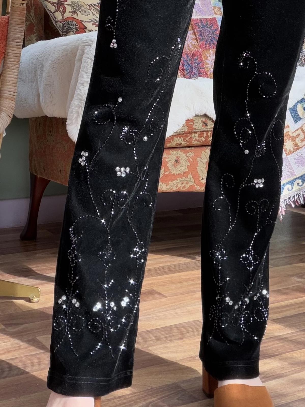 Whimsigoth Black Velvet Trousers with Sequin Embellishments Size 10 28/32