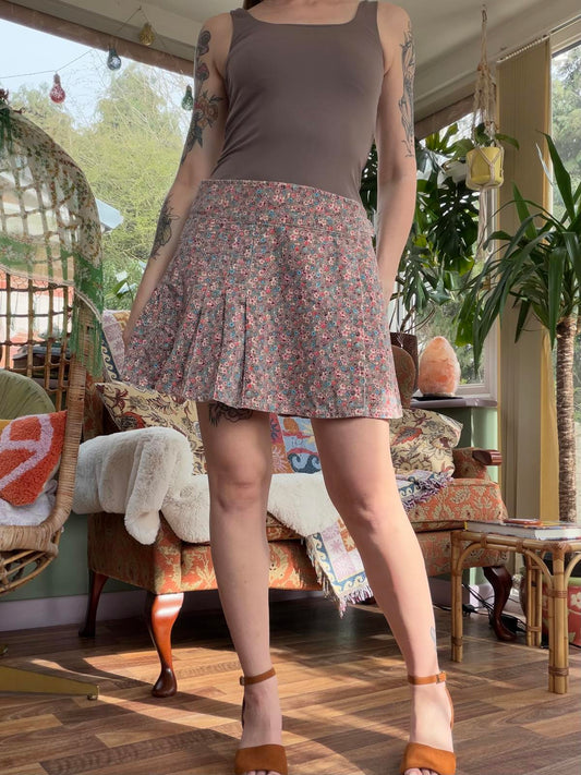 Vintage Y2K Short Skirt 100% Cotton Floral Pleated Mini Skirt Preppy Summer 10