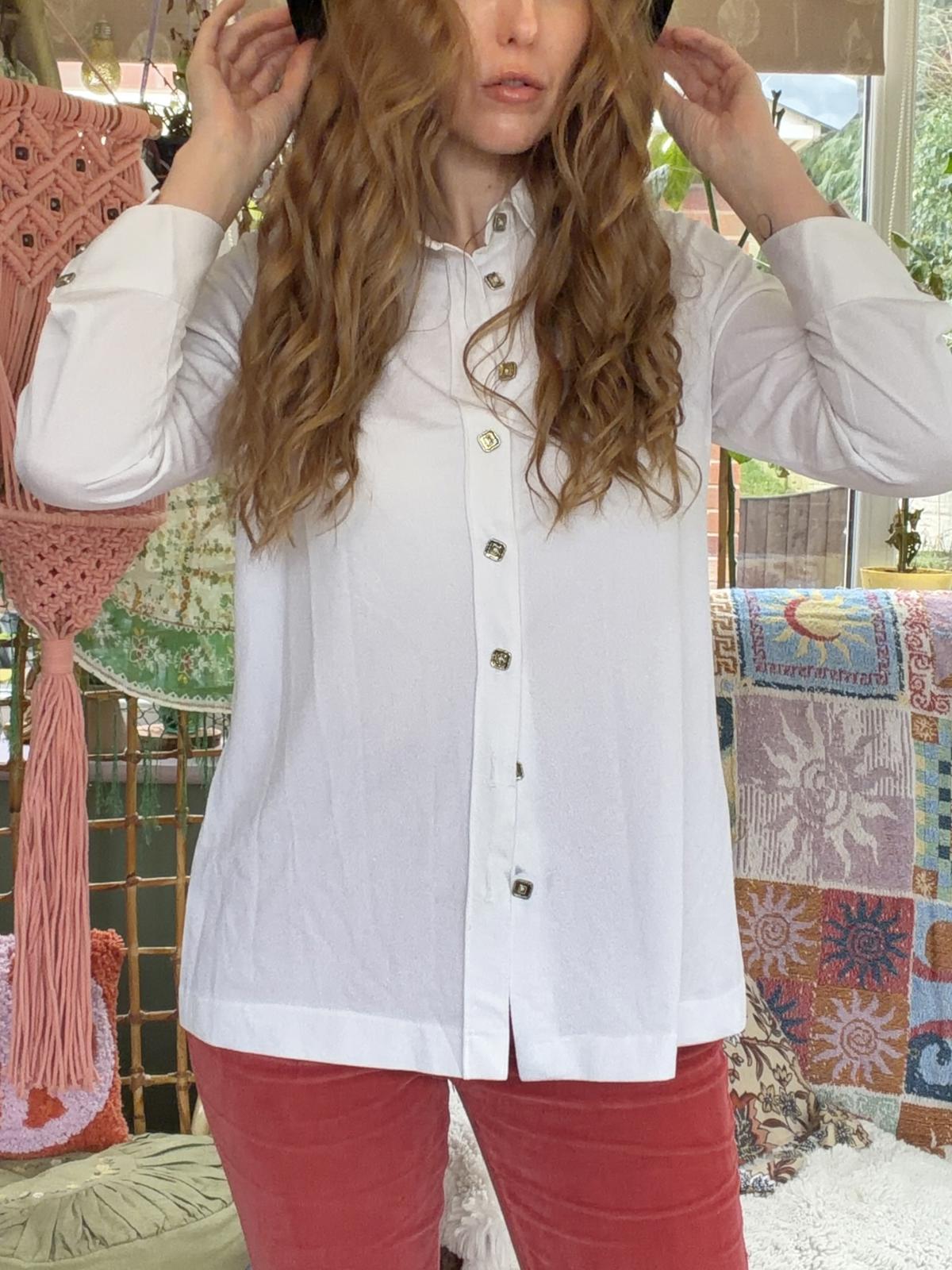 Vintage 1980s Shirt Long Sleeve Blouse With Square Buttons For Office Work 14