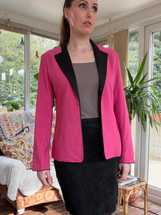Vintage Y2K Pink Blazer with Black Collar Size 12 to 14 Office Formal workwear