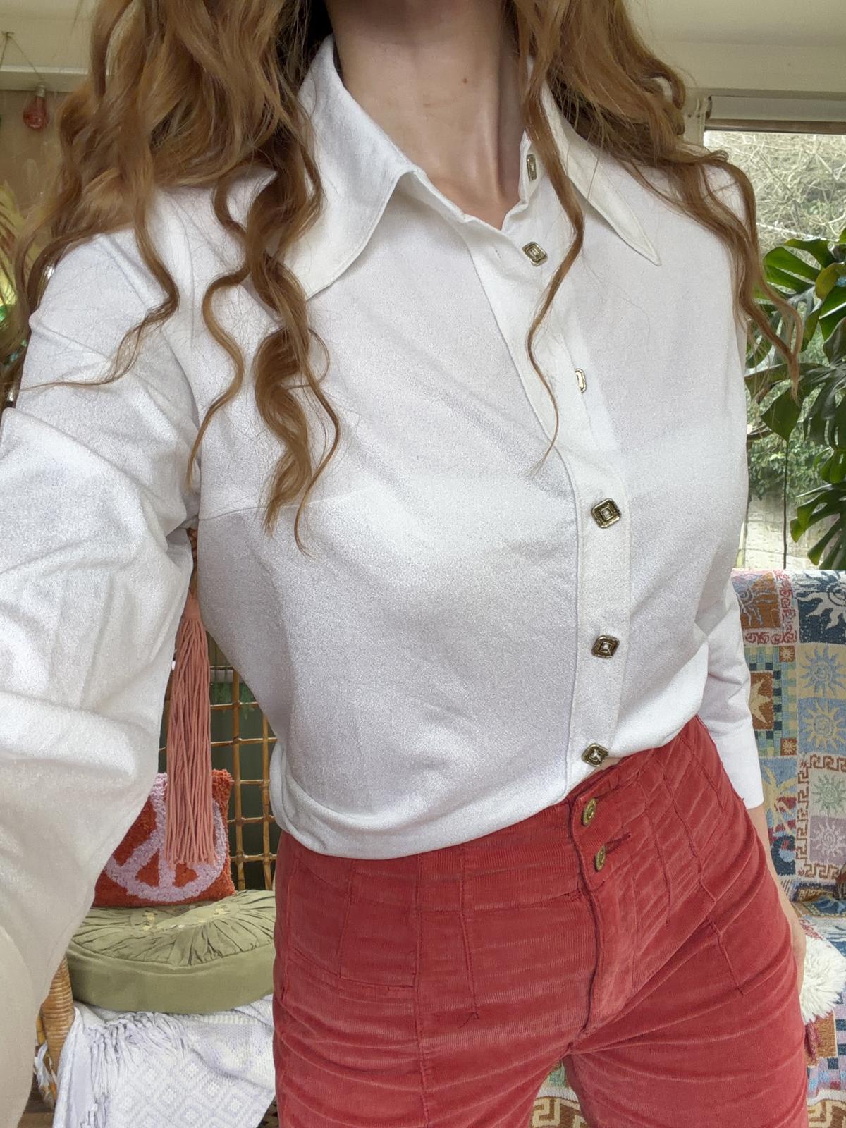 Vintage 1980s Shirt Long Sleeve Blouse With Square Buttons For Office Work 14