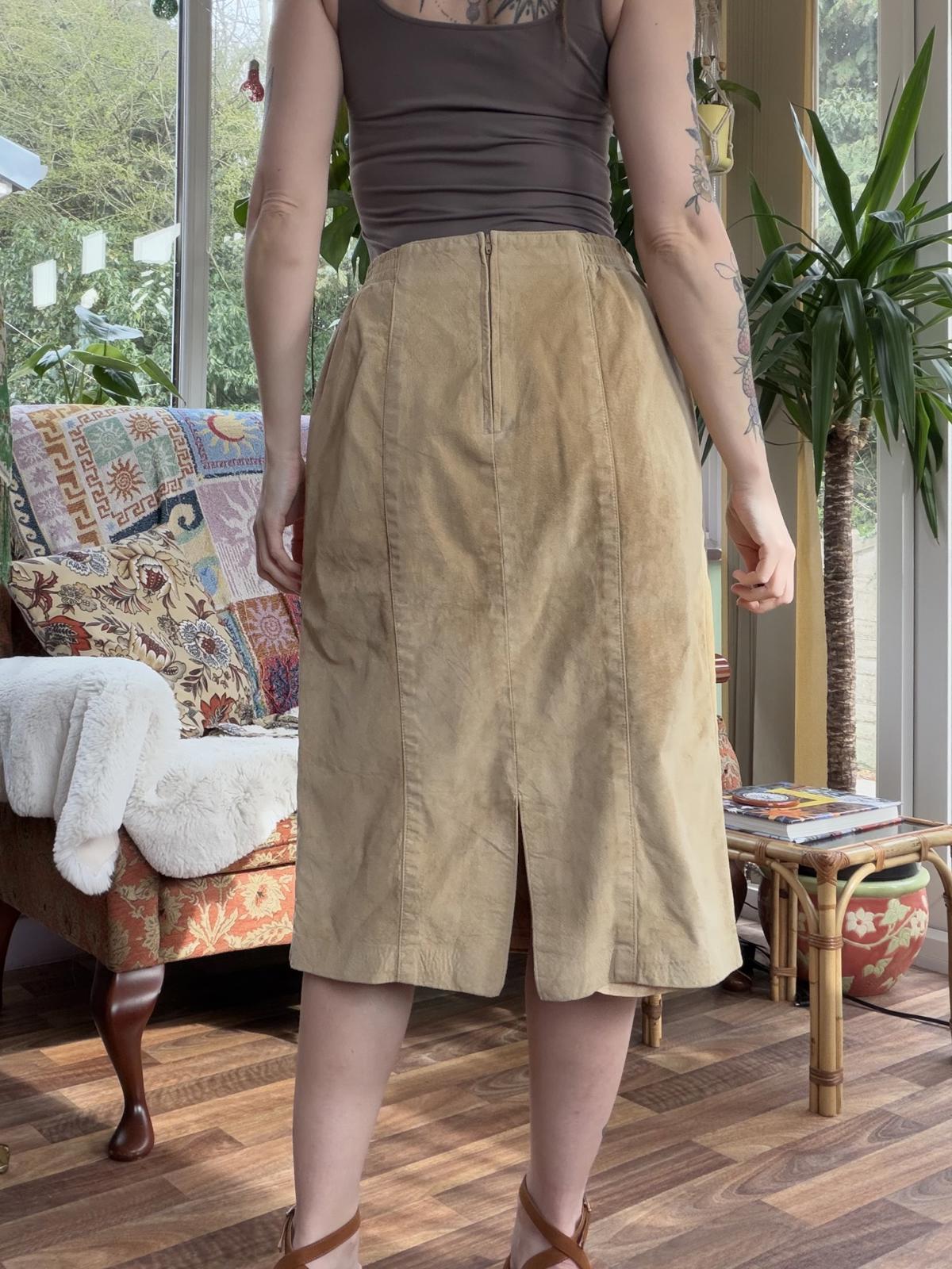 Vintage 1980s Suede Skirt Real Leather Tan Midi Skirt By Danier Size 12 to 14