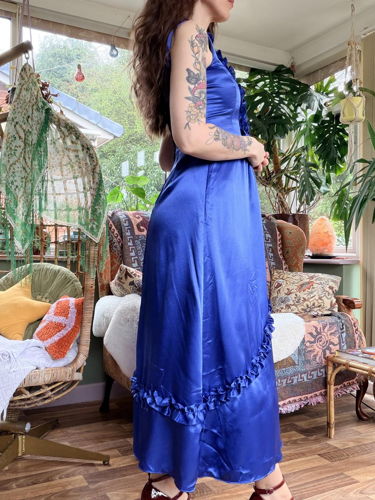 Blue Frilly Prom Dress Size 8 Maxi Cocktail Bridesmaids Dress with Ruffle Detail