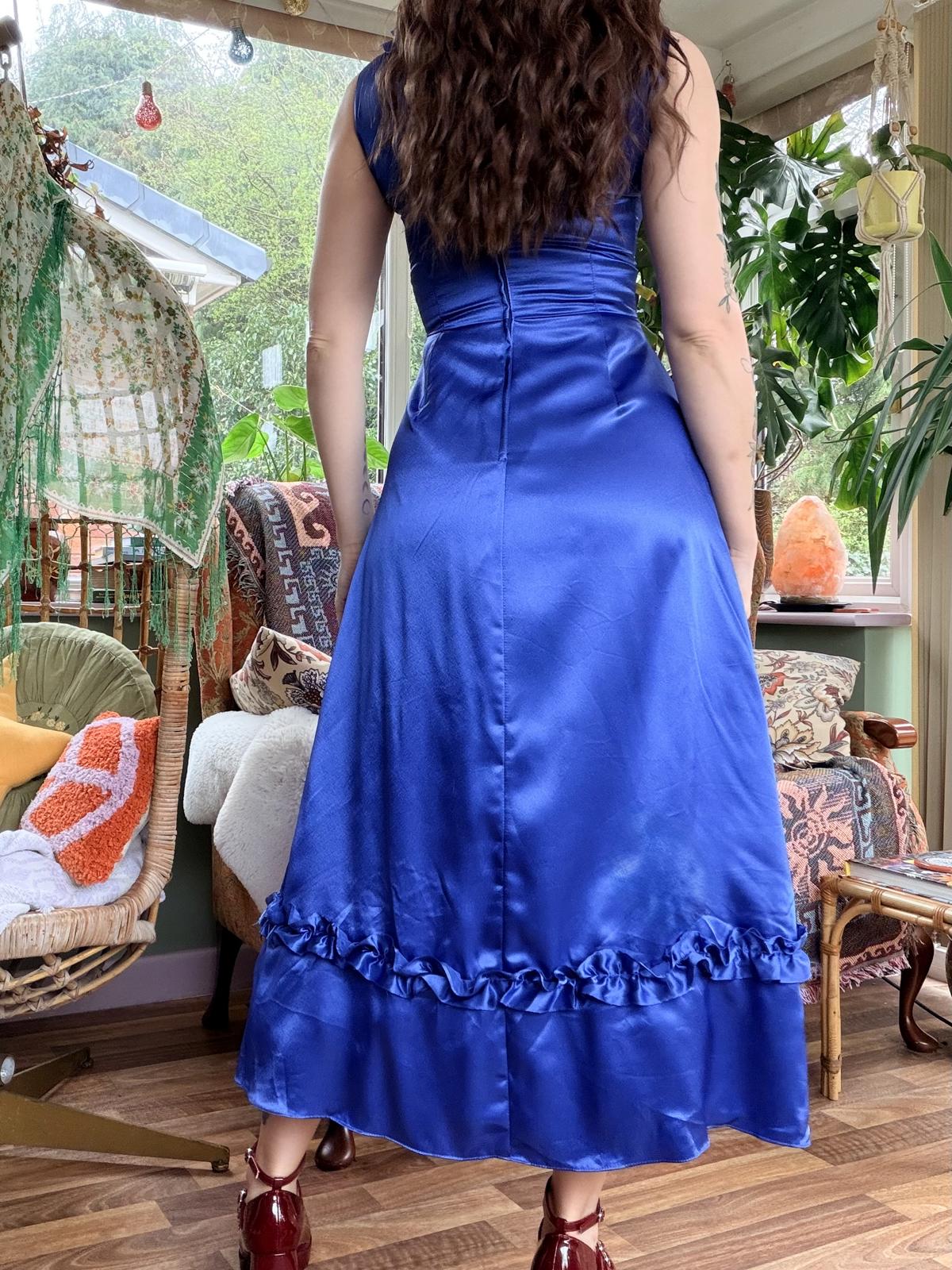 Blue Frilly Prom Dress Size 8 Maxi Cocktail Bridesmaids Dress with Ruffle Detail