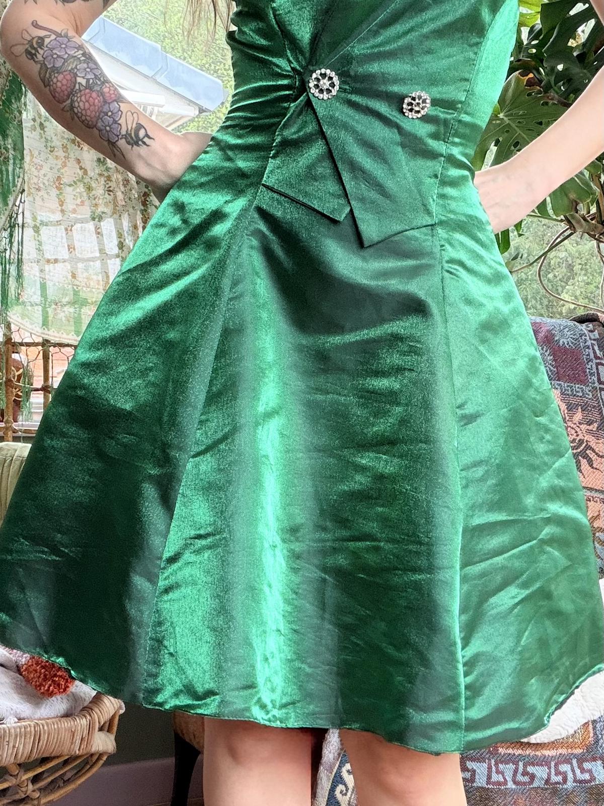 Vintage 1990s Party Dress By Yessica Size 10 Green Halter Neck Collar Dress