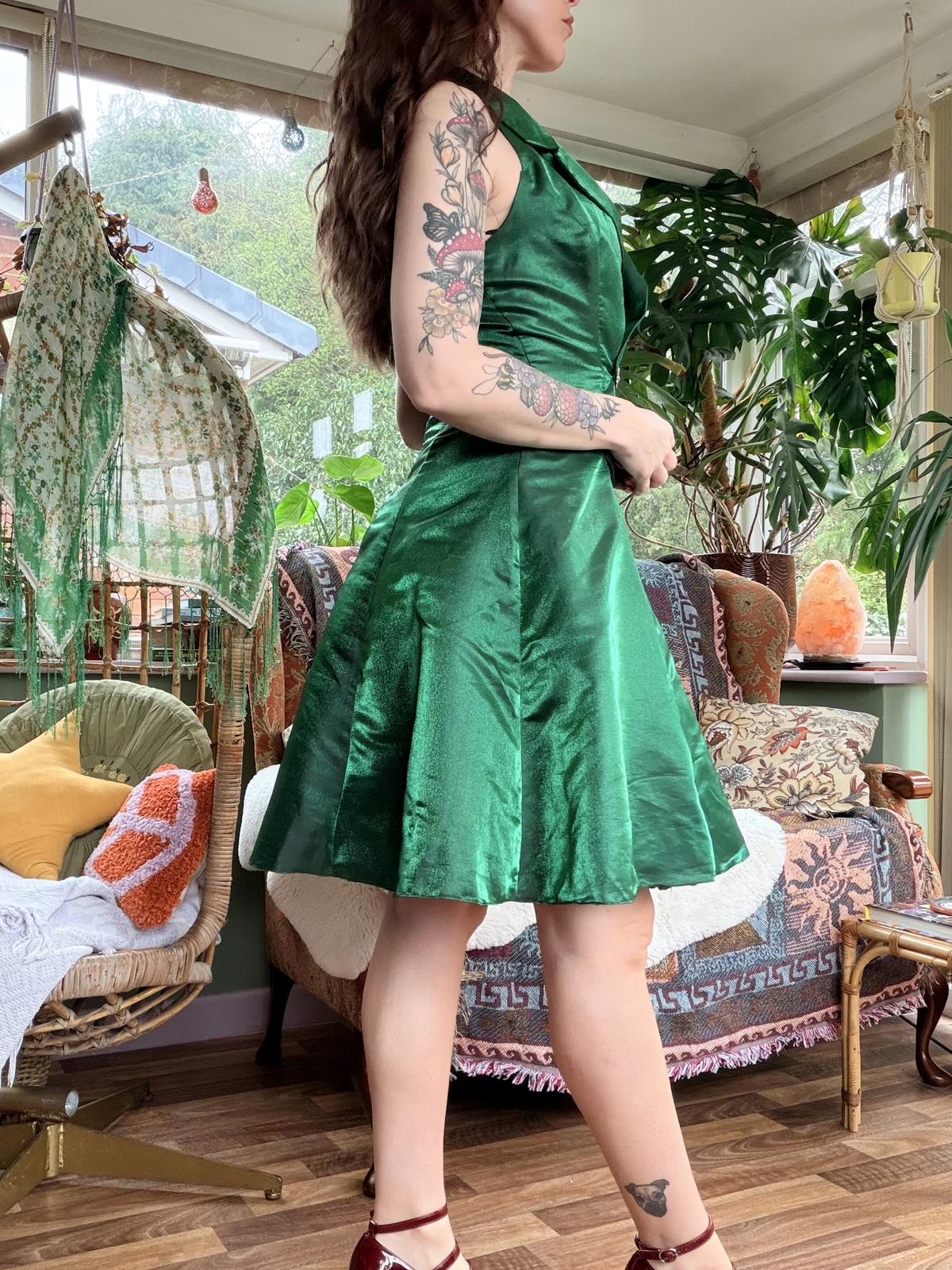 Vintage 1990s Party Dress By Yessica Size 10 Green Halter Neck Collar Dress