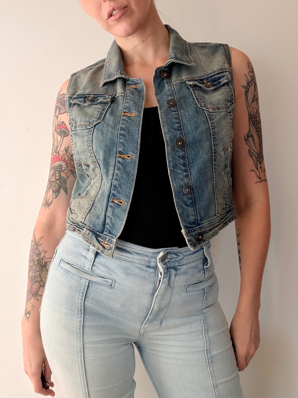 Vintage Y2K Denim Vest Sleeveless Jacket Blue Size 12