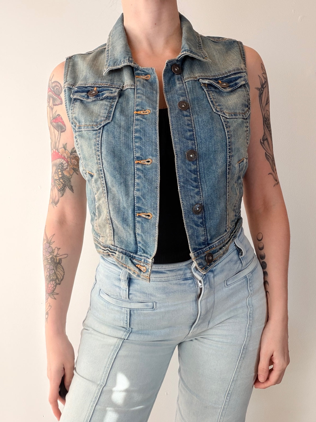 Vintage Y2K Denim Vest Sleeveless Jacket Blue Size 12