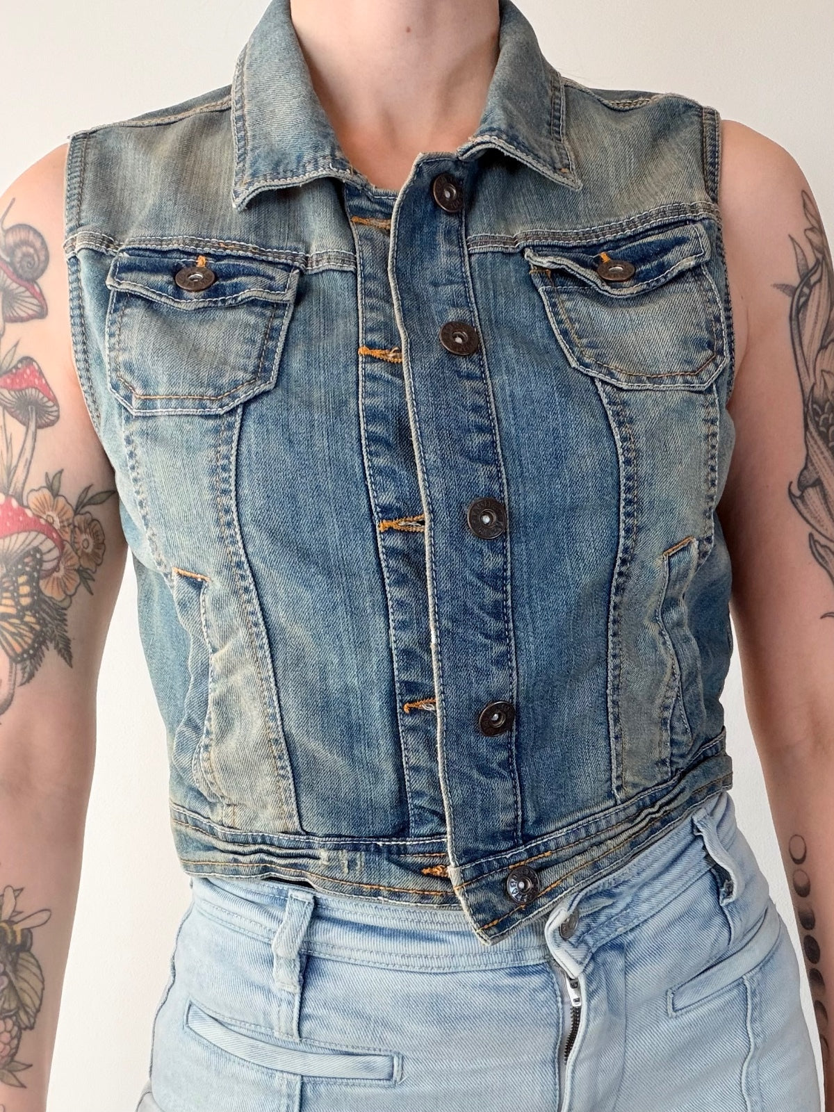 Vintage Y2K Denim Vest Sleeveless Jacket Blue Size 12