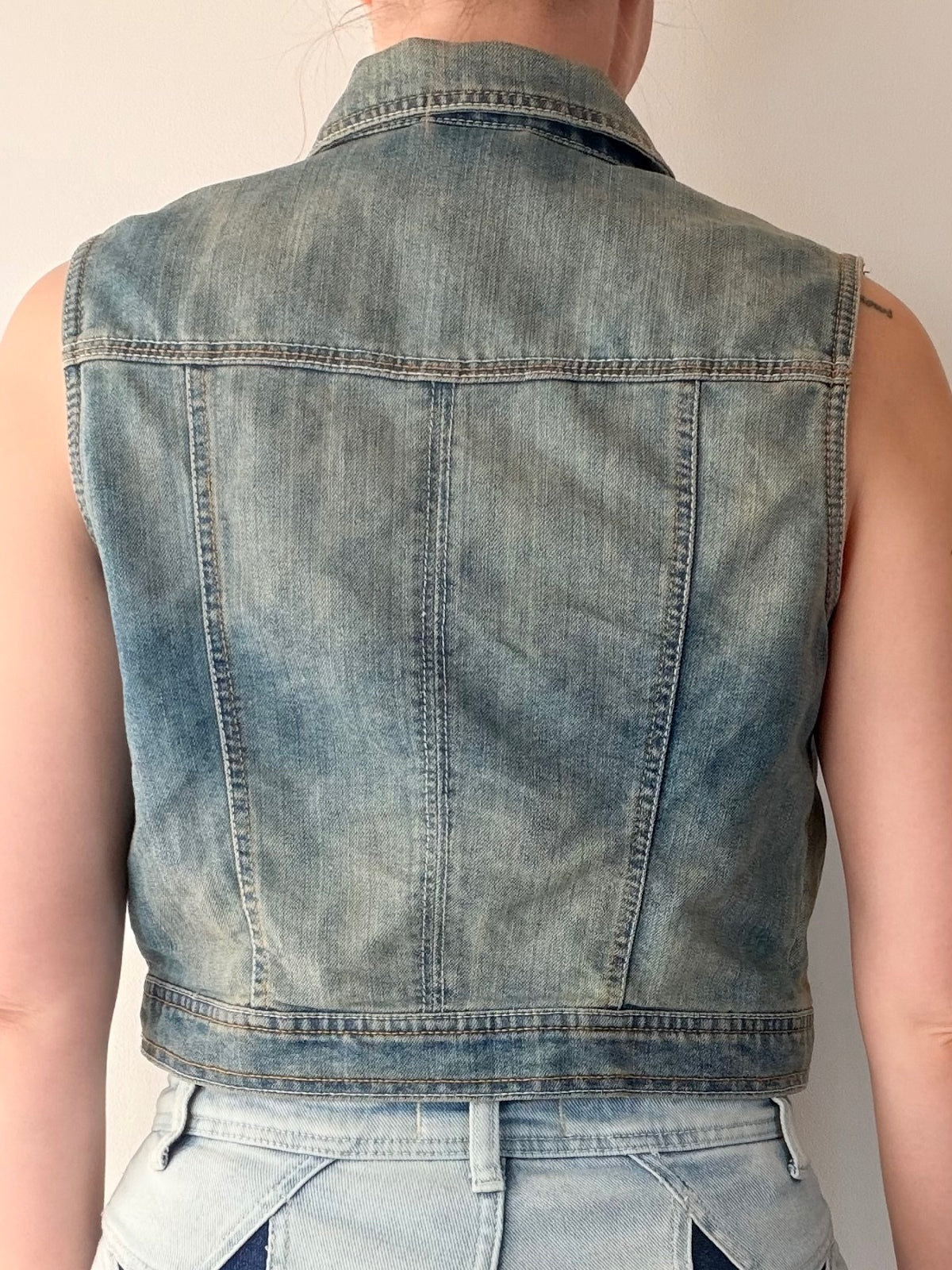 Vintage Y2K Denim Vest Sleeveless Jacket Blue Size 12