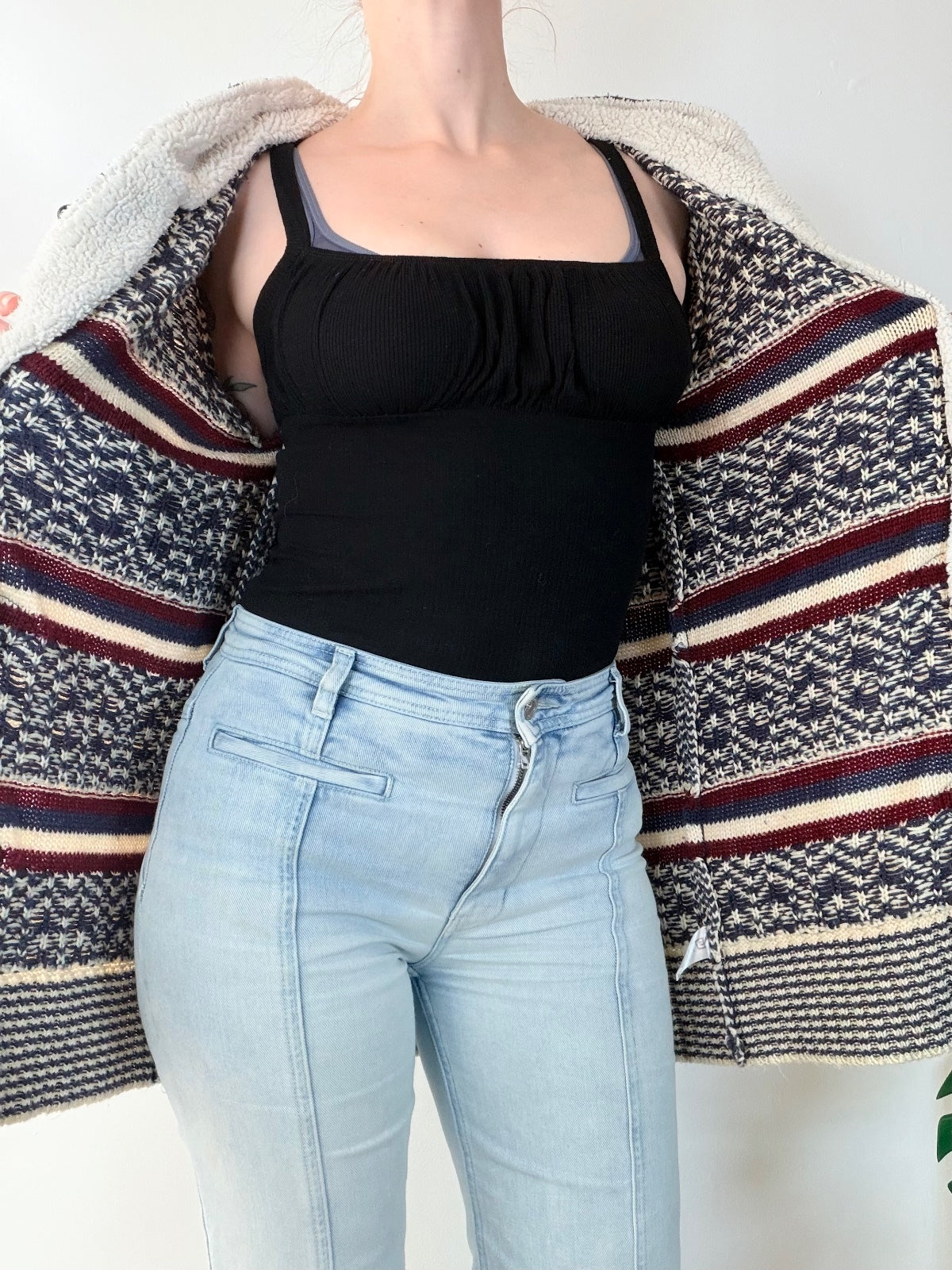 Hooded Toggle Cardigan Sweater with Nordic Pattern Size 12 14
