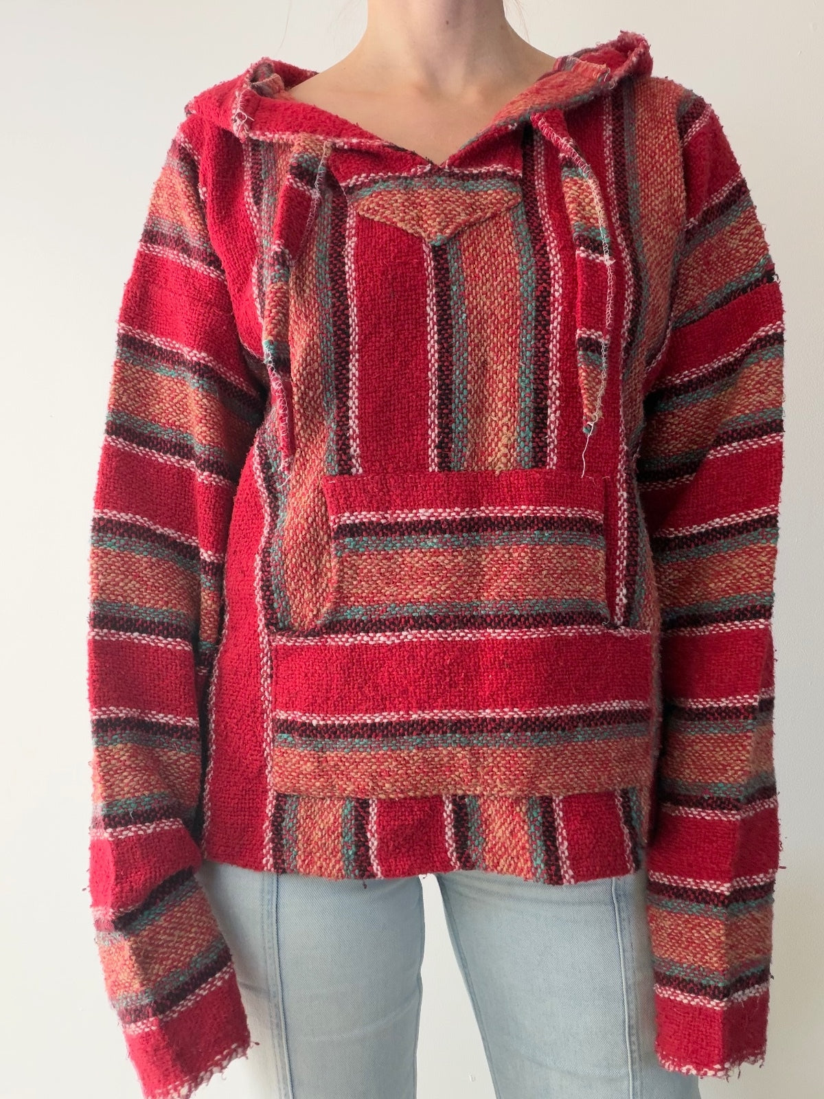 Mexican Baja Hoodie Pullover Hippie Boho Festival Jumper Size L