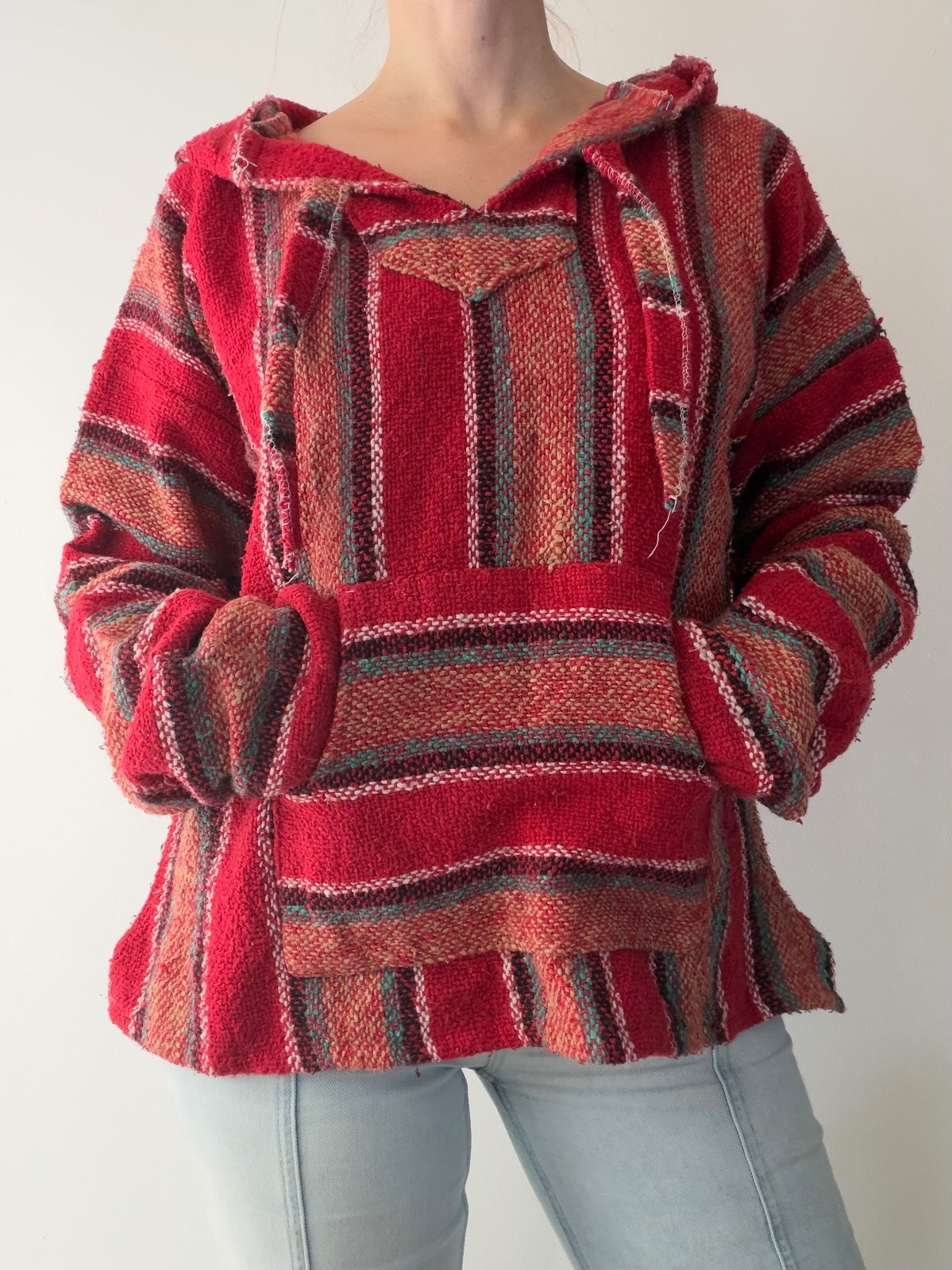 Mexican Baja Hoodie Pullover Hippie Boho Festival Jumper Size L