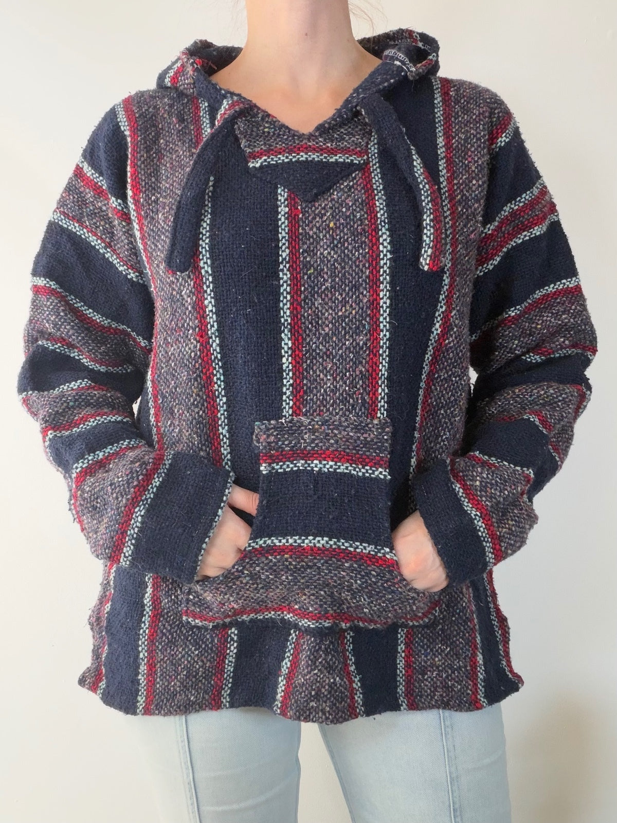 Mexican Baja Hoodie Pullover Hippie Boho Festival Jumper Size M