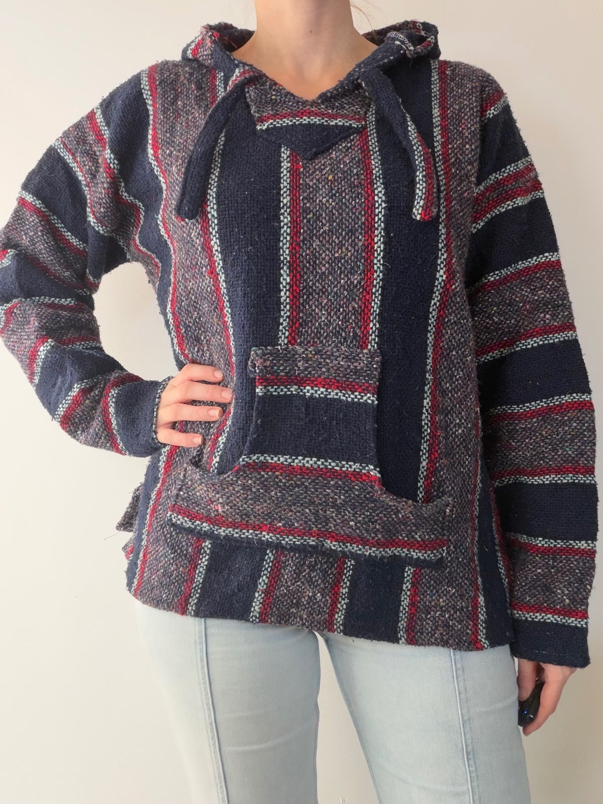 Mexican Baja Hoodie Pullover Hippie Boho Festival Jumper Size M