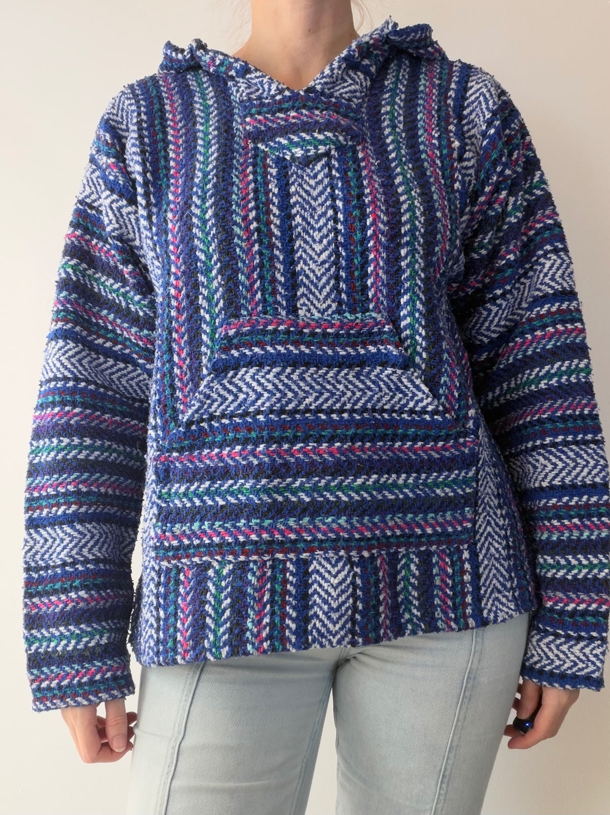 Mexican Baja Hoodie Pullover Hippie Boho Festival Jumper Size S