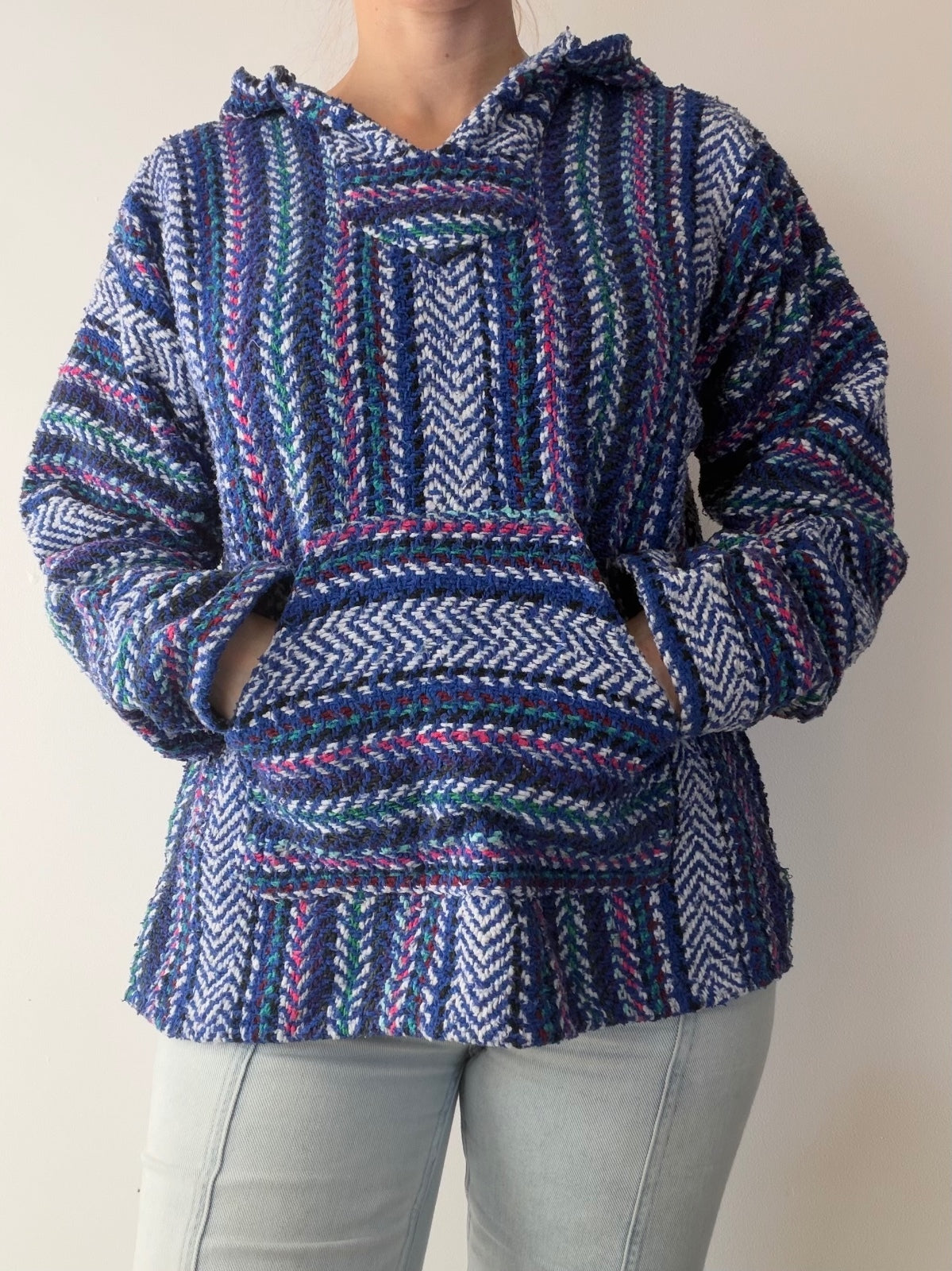 Mexican Baja Hoodie Pullover Hippie Boho Festival Jumper Size S
