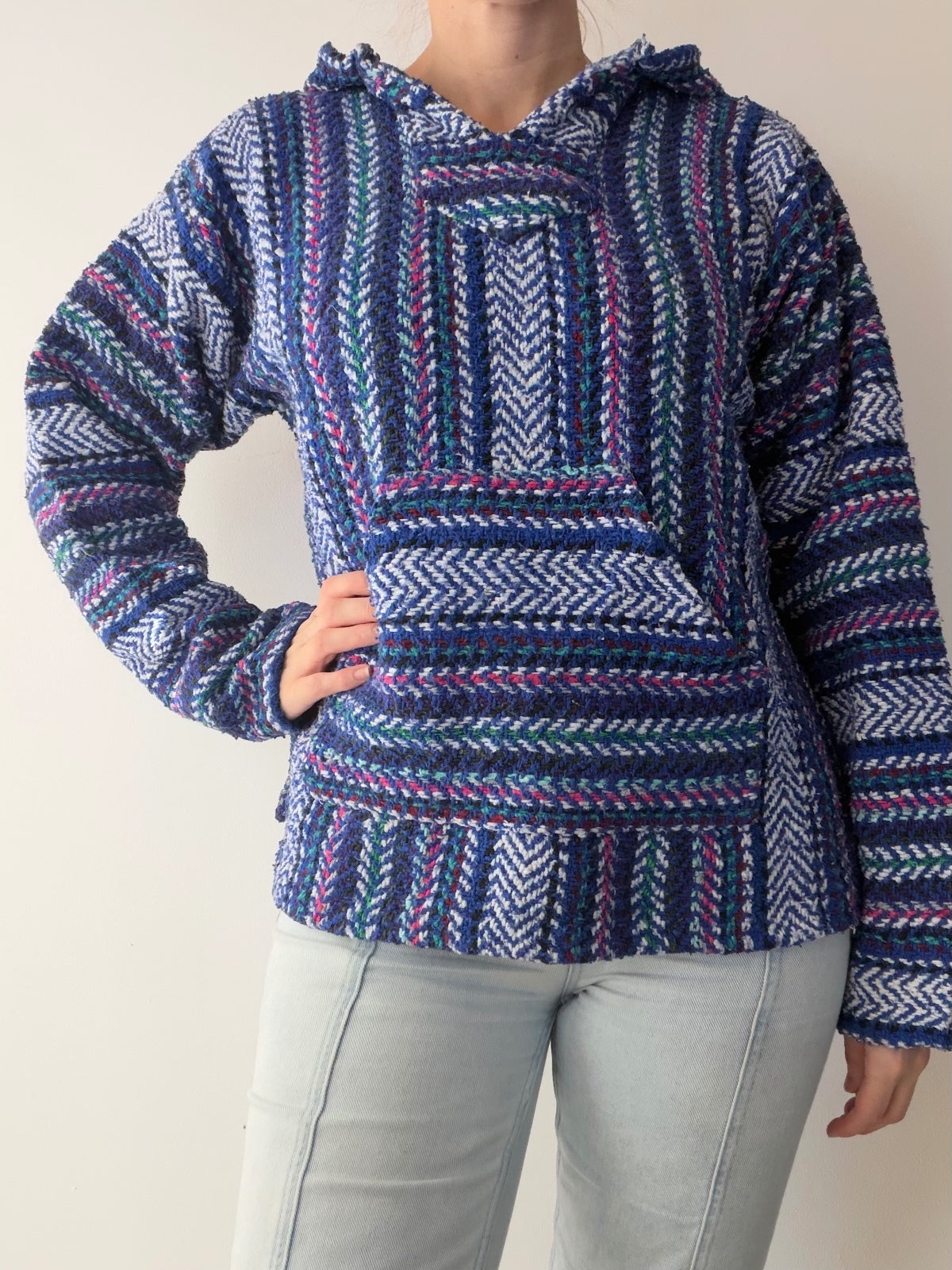 Mexican Baja Hoodie Pullover Hippie Boho Festival Jumper Size S
