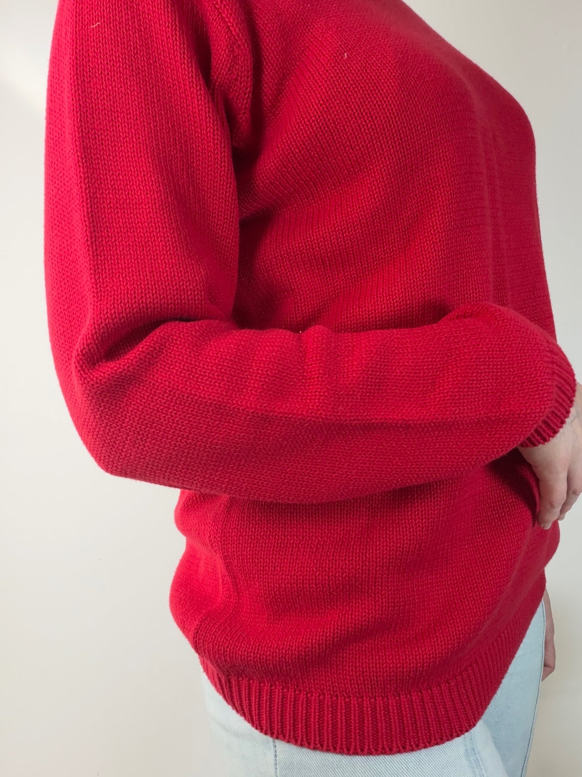 Red Knit Sweater with Crew Neck 100% Cotton Cosy Warm Knitted Jumper Size 14 16