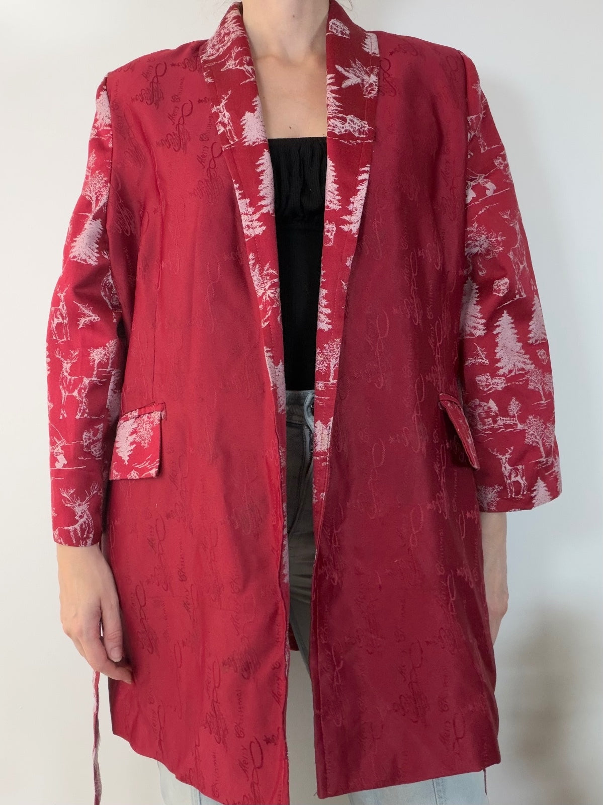 Christmas Blazer Belted Jacket Red and White Festive Coat Size 18 to 20