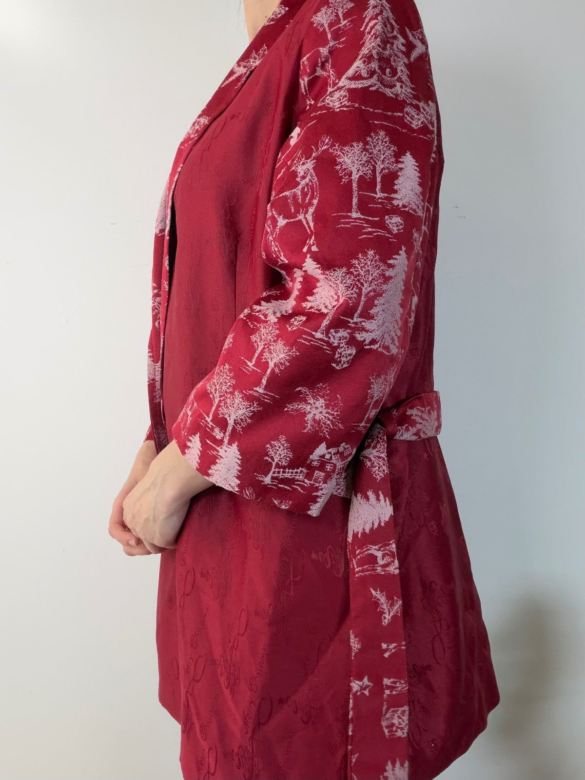 Christmas Blazer Belted Jacket Red and White Festive Coat Size 18 to 20