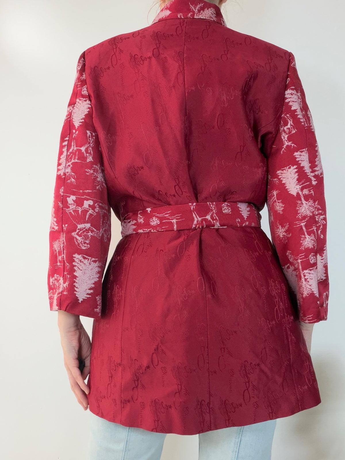 Christmas Blazer Belted Jacket Red and White Festive Coat Size 18 to 20