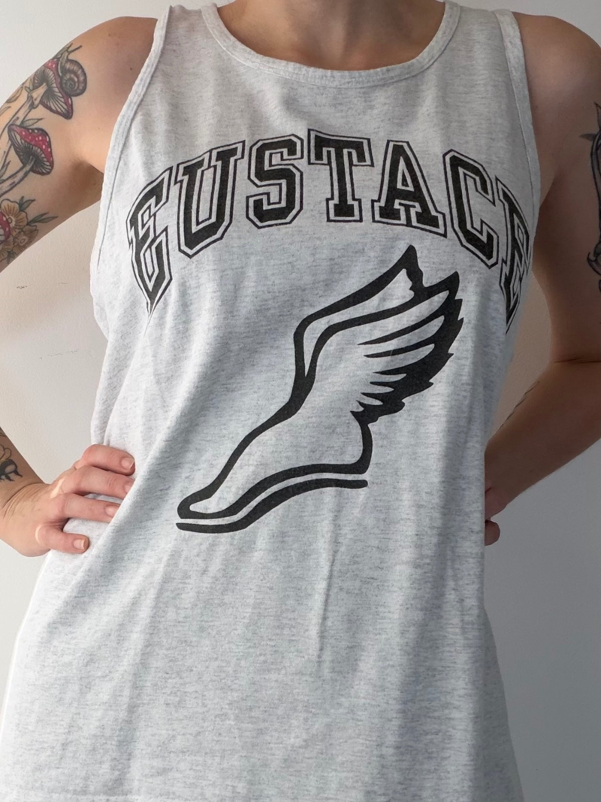 Sleeveless Graphic Tank Top Grey Eustace Sports Athletic Cotton T-shirt Size L